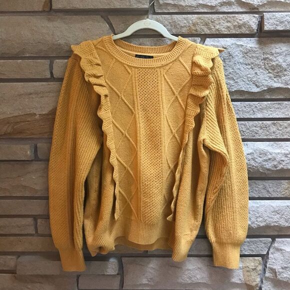 Design History Ruffle cable knit sweater mustard yellow gold size xl - Picture 6 of 9